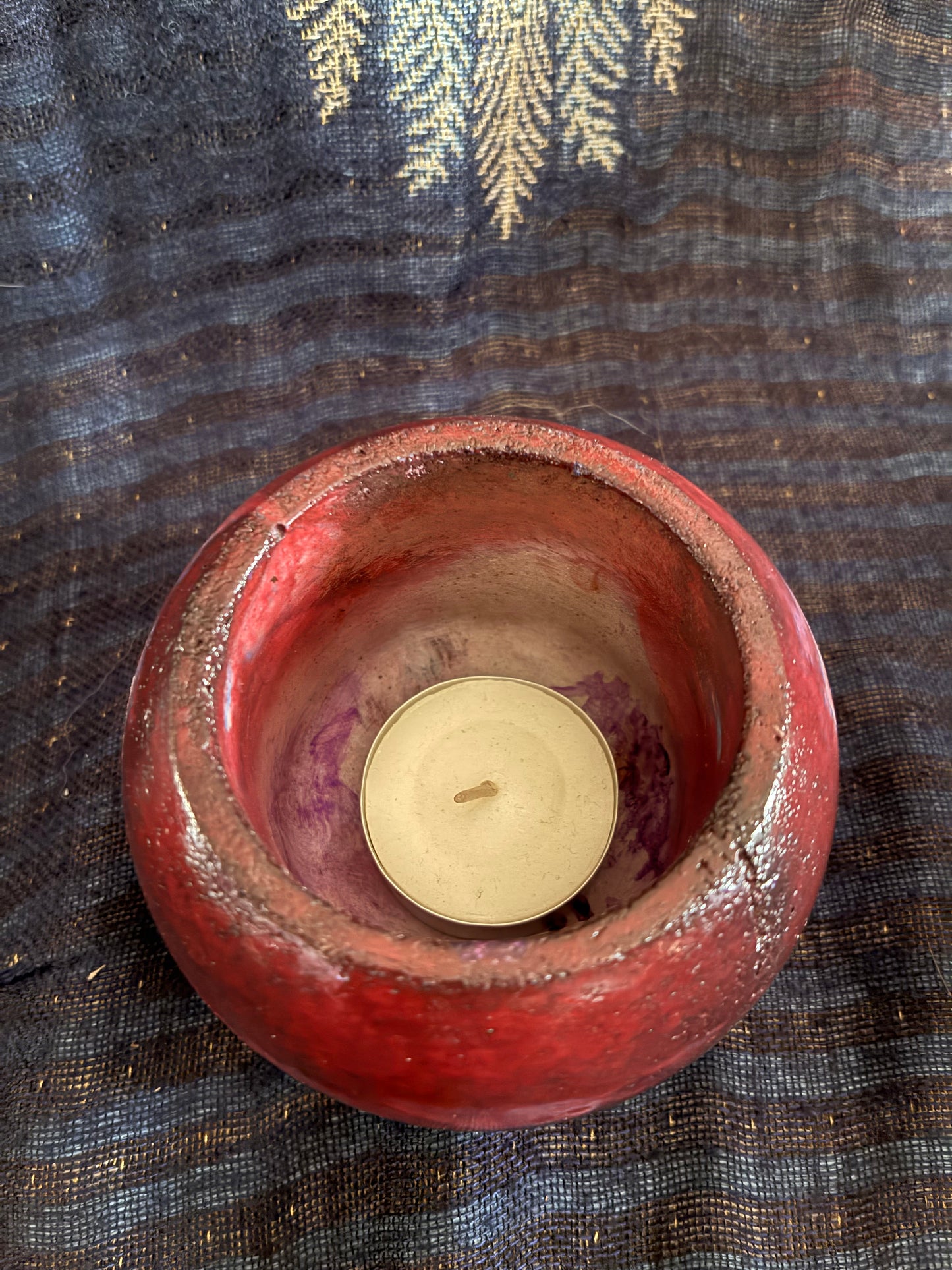Red Marble Tealight Pot