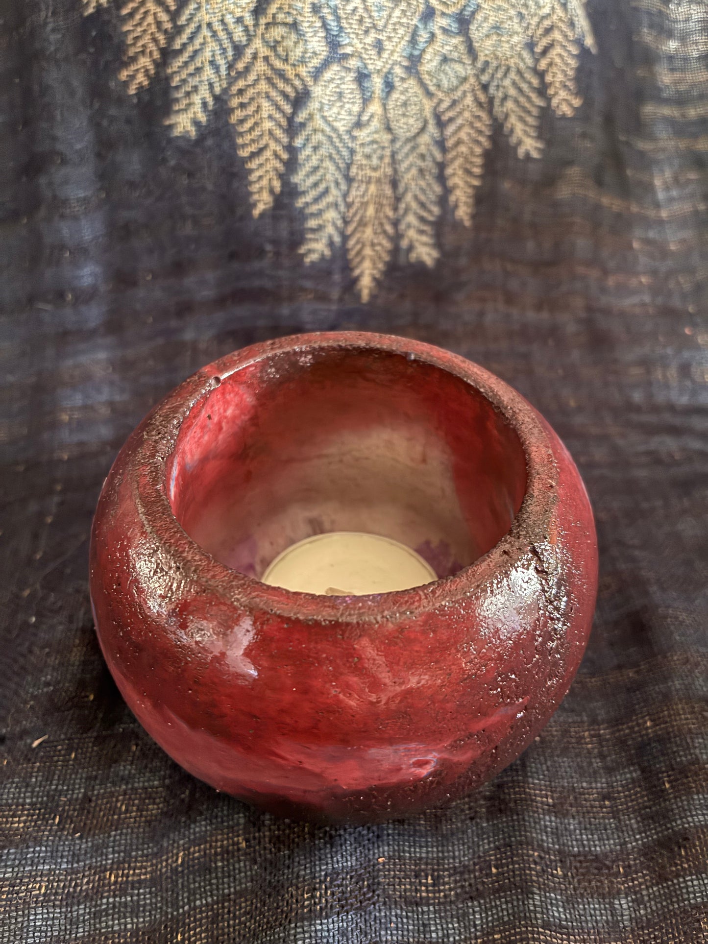 Red Marble Tealight Pot