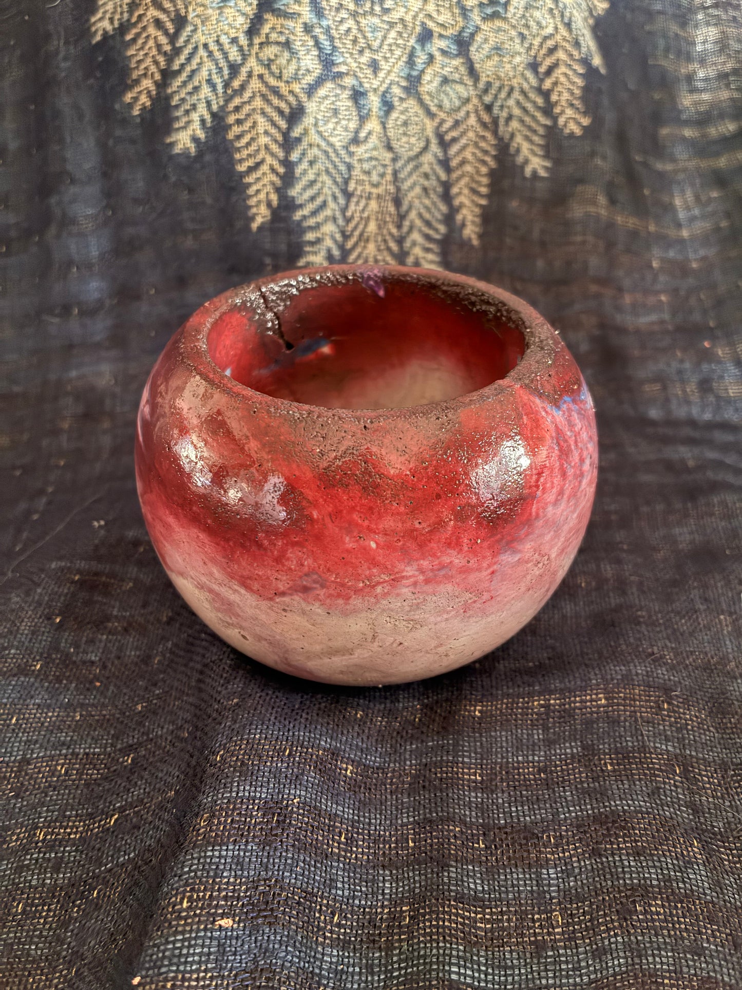 Red Marble Tealight Pot